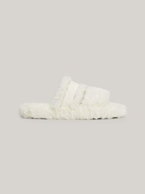 slippers in pelliccia sintetica con logo white da donne tommy hilfiger