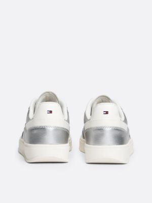 grey heritage metallic leather trainers for women tommy hilfiger