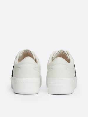 white signature tape leather flatform trainers for women tommy hilfiger