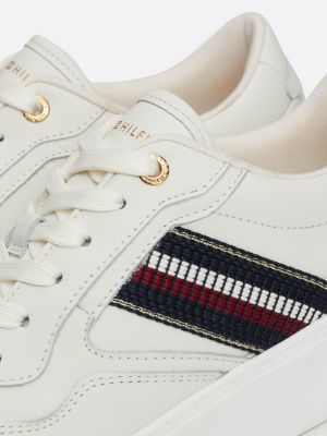 white signature tape leather flatform trainers for women tommy hilfiger