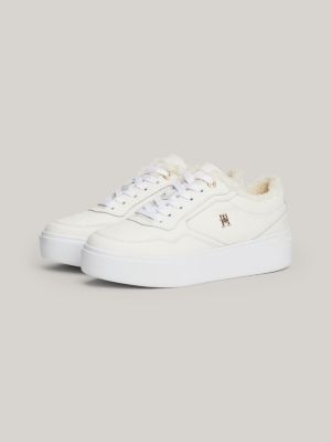 sneakers in pelle con suola alta bianco da donne tommy hilfiger