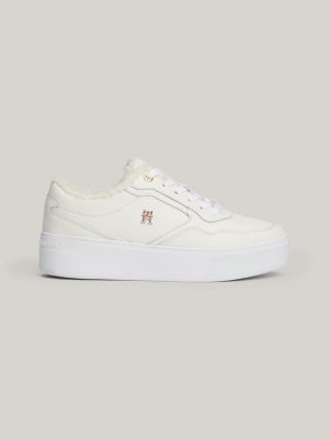 sneakers in pelle con suola alta white da donne tommy hilfiger