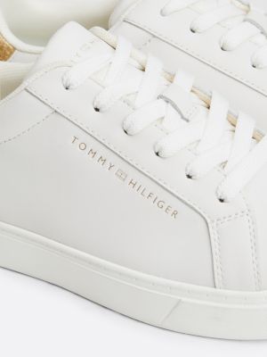 sneakers in pelle con retro metallizzato bianco da donne tommy hilfiger