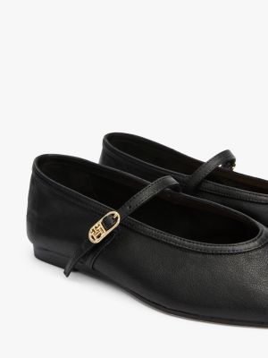 black leather mary jane ballerinas for women tommy hilfiger