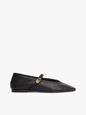 black leather mary jane ballerinas for women tommy hilfiger