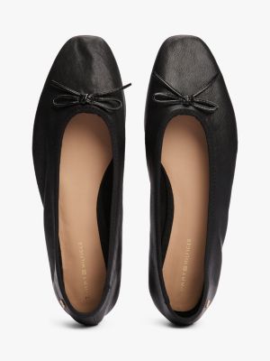 black leather th monogram ballerinas for women tommy hilfiger