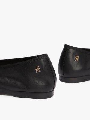 black leather th monogram ballerinas for women tommy hilfiger