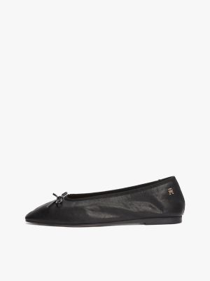 black leather th monogram ballerinas for women tommy hilfiger