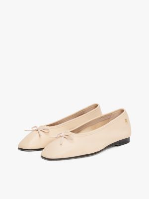 pink leather th monogram ballerinas for women tommy hilfiger