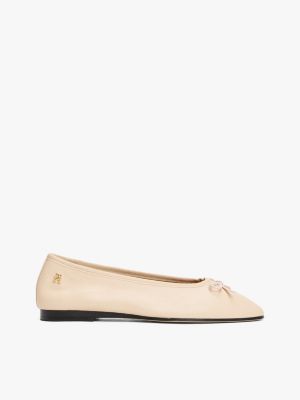 pink leather th monogram ballerinas for women tommy hilfiger