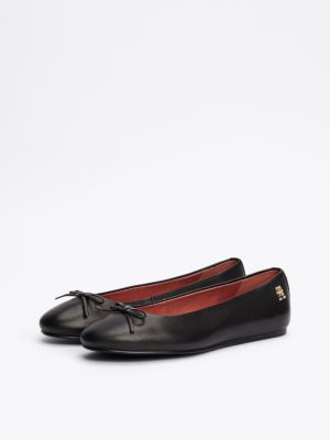 black th monogram leather bow ballerinas for women tommy hilfiger