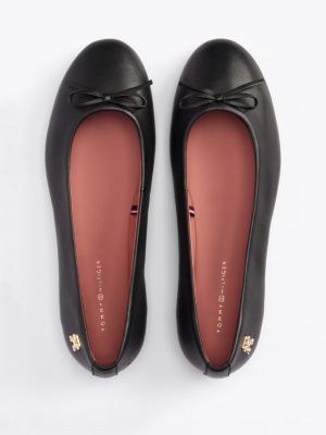 black th monogram leather bow ballerinas for women tommy hilfiger