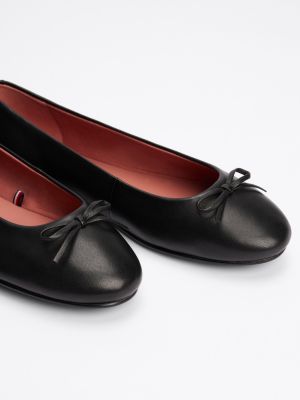 black th monogram leather bow ballerinas for women tommy hilfiger