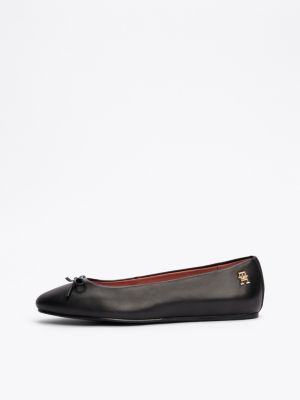 black th monogram leather bow ballerinas for women tommy hilfiger