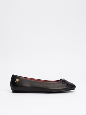 ballerines en cuir à nœud et monogramme th black pour femmes tommy hilfiger