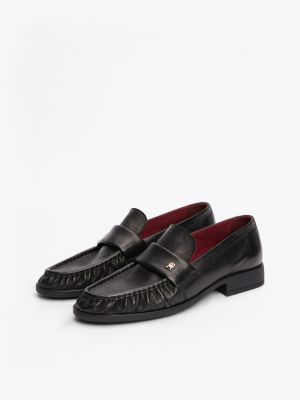 black th monogram leather pleated loafers for women tommy hilfiger