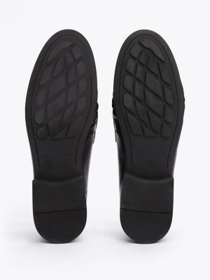 black th monogram leather pleated loafers for women tommy hilfiger