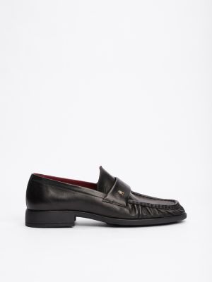 black th monogram leather pleated loafers for women tommy hilfiger