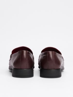 brown th monogram leather pleated loafers for women tommy hilfiger