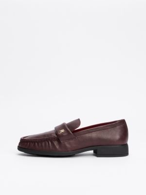 brown th monogram leather pleated loafers for women tommy hilfiger