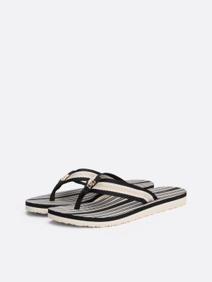 multi th monogram webbing flip-flops for women tommy hilfiger