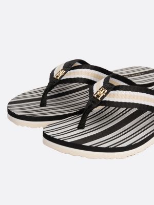 multi th monogram webbing flip-flops for women tommy hilfiger