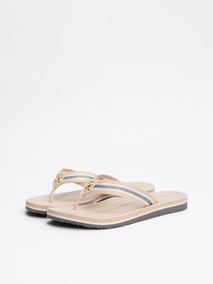 white th monogram webbing flip-flops for women tommy hilfiger