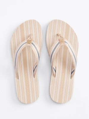 white th monogram webbing flip-flops for women tommy hilfiger