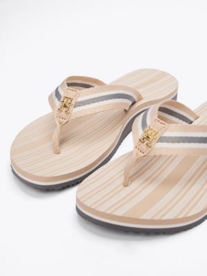 white th monogram webbing flip-flops for women tommy hilfiger