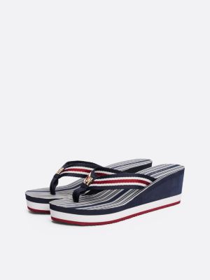 multi signature strap platform flip-flops for women tommy hilfiger