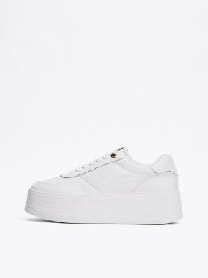 white leather flatform court trainers for women tommy hilfiger