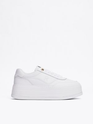 sneakers sportive in pelle con suola alta white da donne tommy hilfiger