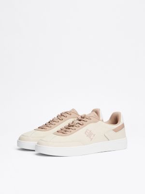 beige th monogram colour-blocked trainers for women tommy hilfiger