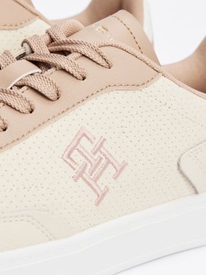 beige th monogram colour-blocked trainers for women tommy hilfiger