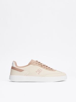 beige th monogram colour-blocked trainers for women tommy hilfiger