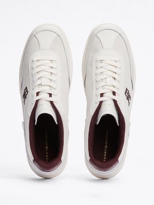 beige th monogram colour-blocked trainers for women tommy hilfiger