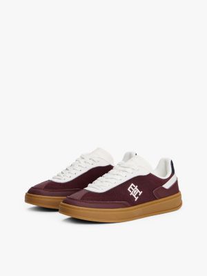 brown th monogram colour-blocked trainers for women tommy hilfiger