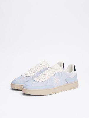 blue th monogram colour-blocked trainers for women tommy hilfiger