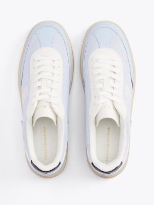 blue th monogram colour-blocked trainers for women tommy hilfiger