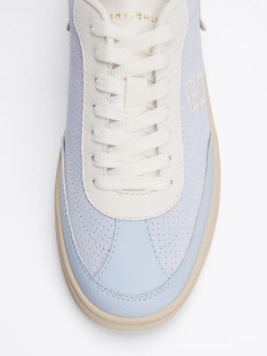 blue th monogram colour-blocked trainers for women tommy hilfiger