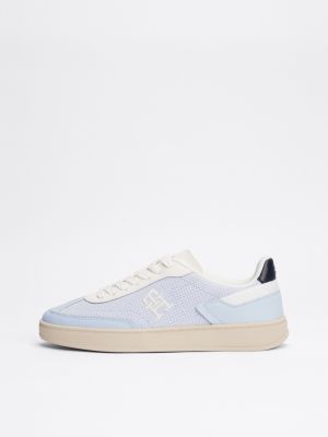 blue th monogram colour-blocked trainers for women tommy hilfiger