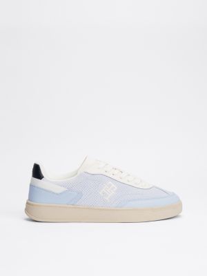 blue th monogram colour-blocked trainers for women tommy hilfiger