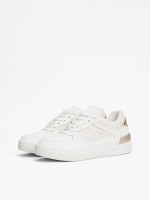 white th monogram leather court trainers for women tommy hilfiger