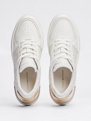 white th monogram leather court trainers for women tommy hilfiger