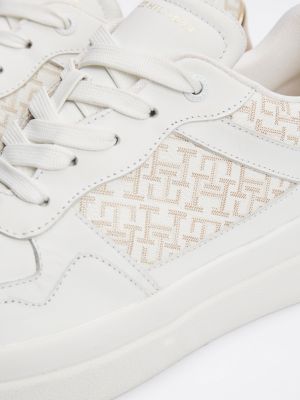 white th monogram leather court trainers for women tommy hilfiger