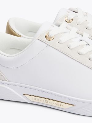 weiß court-sneaker aus leder mit metallic-details für damen - tommy hilfiger