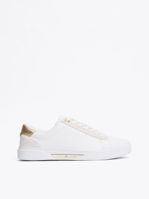 white court-sneaker aus leder mit metallic-details für damen - tommy hilfiger