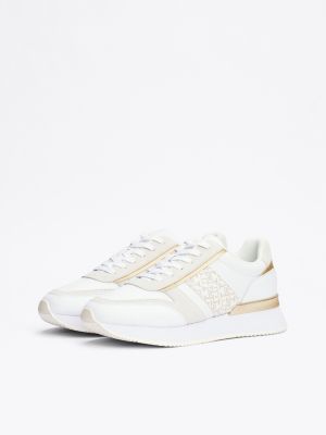 white th monogram metallic trainers for women tommy hilfiger