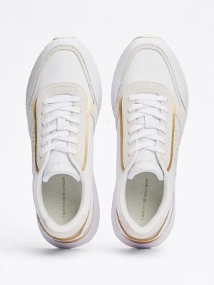 white th monogram metallic trainers for women tommy hilfiger