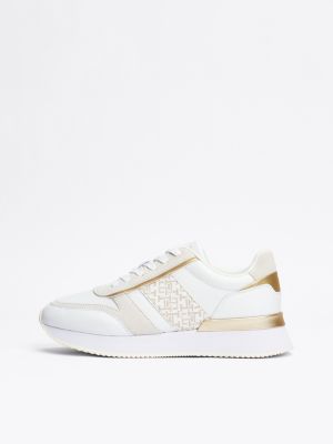 white th monogram metallic trainers for women tommy hilfiger